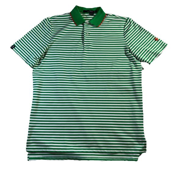 RLX by Ralph Lauren Golf Polo Men's Size Medium Green and White Stripe - Picture 1 of 7